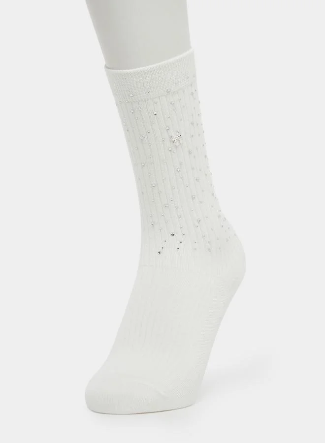 Styli Pack of 2 - Embellished Ribbed Crew Socks